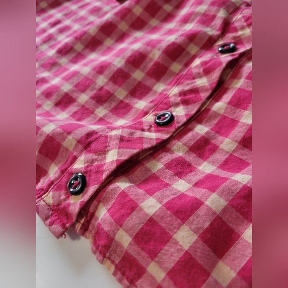 Holding Horses Gingham Ruffle Roll-tab Sleeve Button-down Shirt Size 4 Pink - Picture 10 of 13